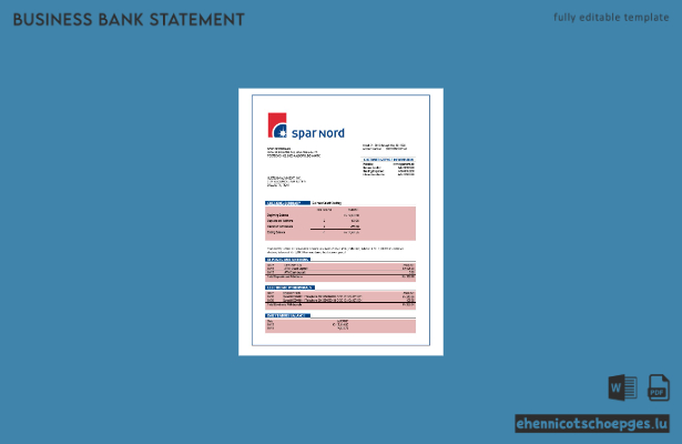 Spar Nord Bank Firmenkontoauszug (Word- und PDF-Beispiel)